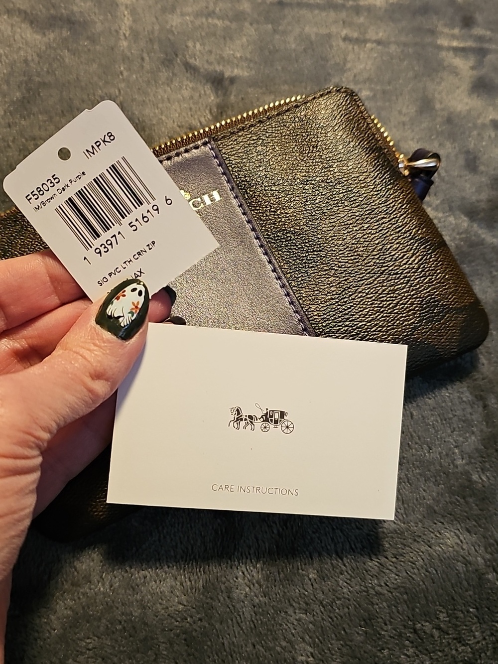 Coach Brown Signature Wristlet with Purple Leather Strip - Picture 10 of 15